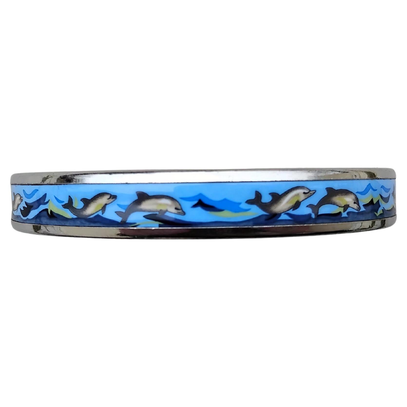 Hermès Pulsera Delfines Mar Paladio Hdw Esmalte Talla 70 en venta 1