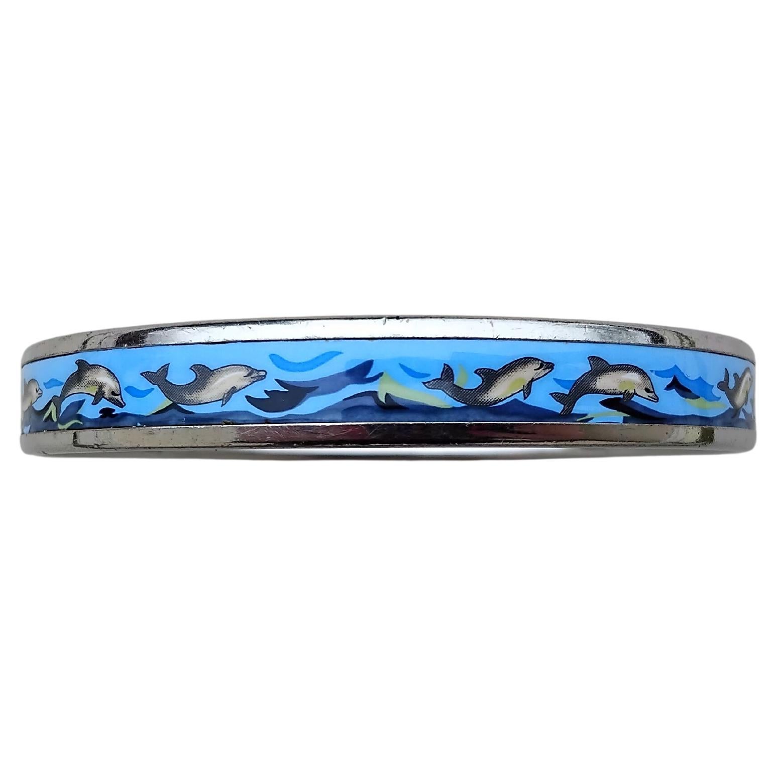 Hermès Pulsera Delfines Mar Paladio Hdw Esmalte Talla 70 en venta 2