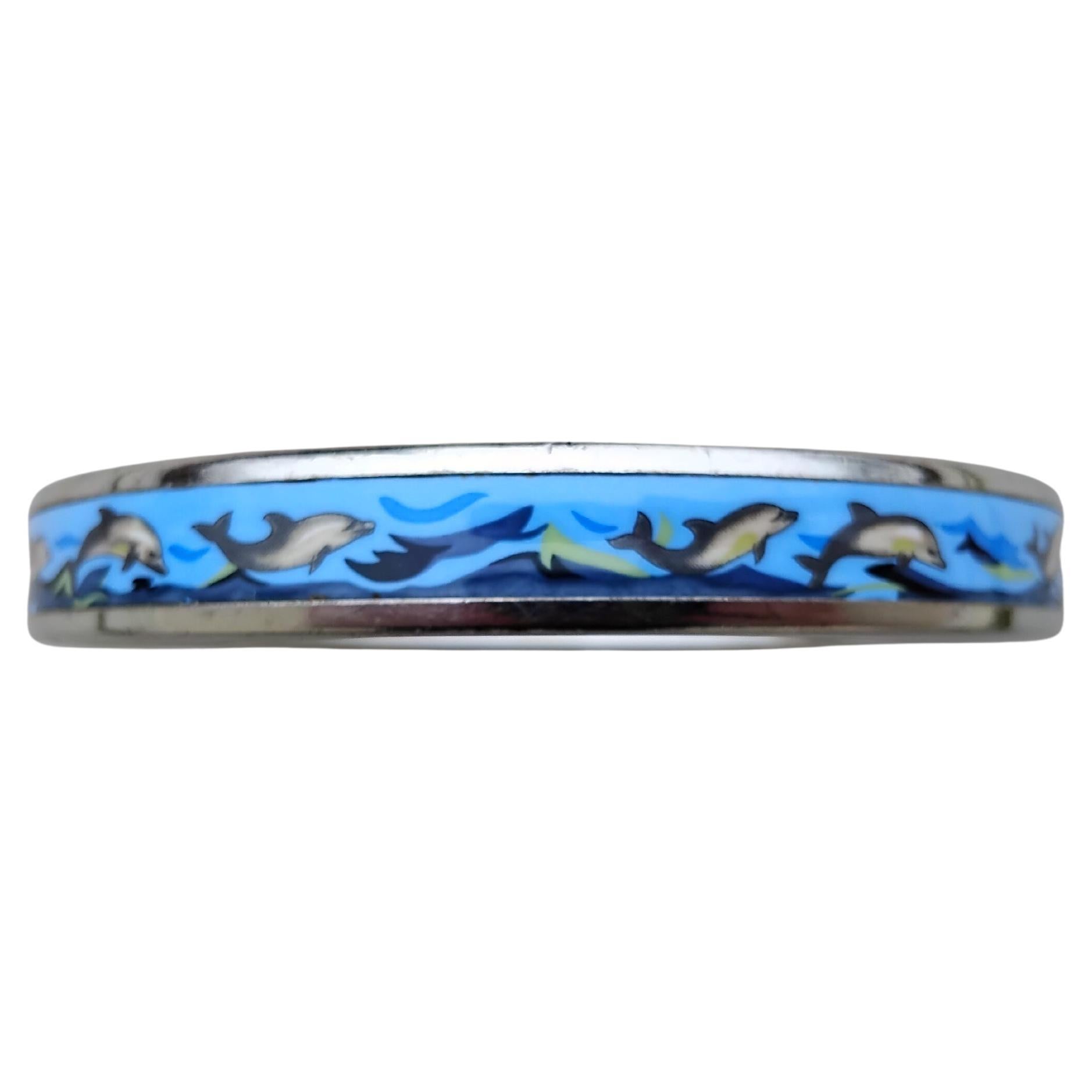 Hermès Pulsera Delfines Mar Paladio Hdw Esmalte Talla 70 en venta 3