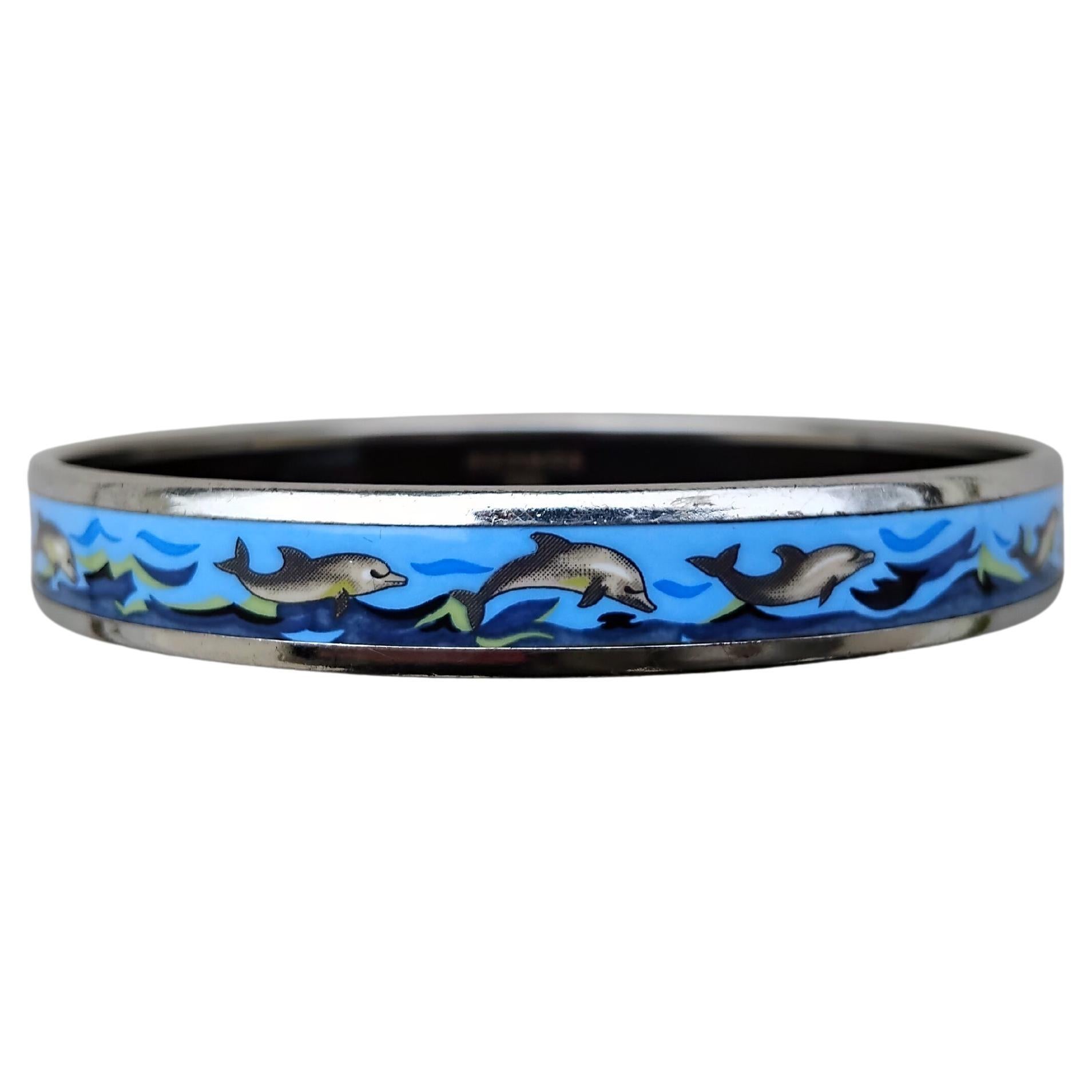 Hermès Pulsera Delfines Mar Paladio Hdw Esmalte Talla 70 en venta