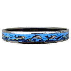 Hermès Dolphins Sea Palladium Hdw Enamel Bracelet Size 70