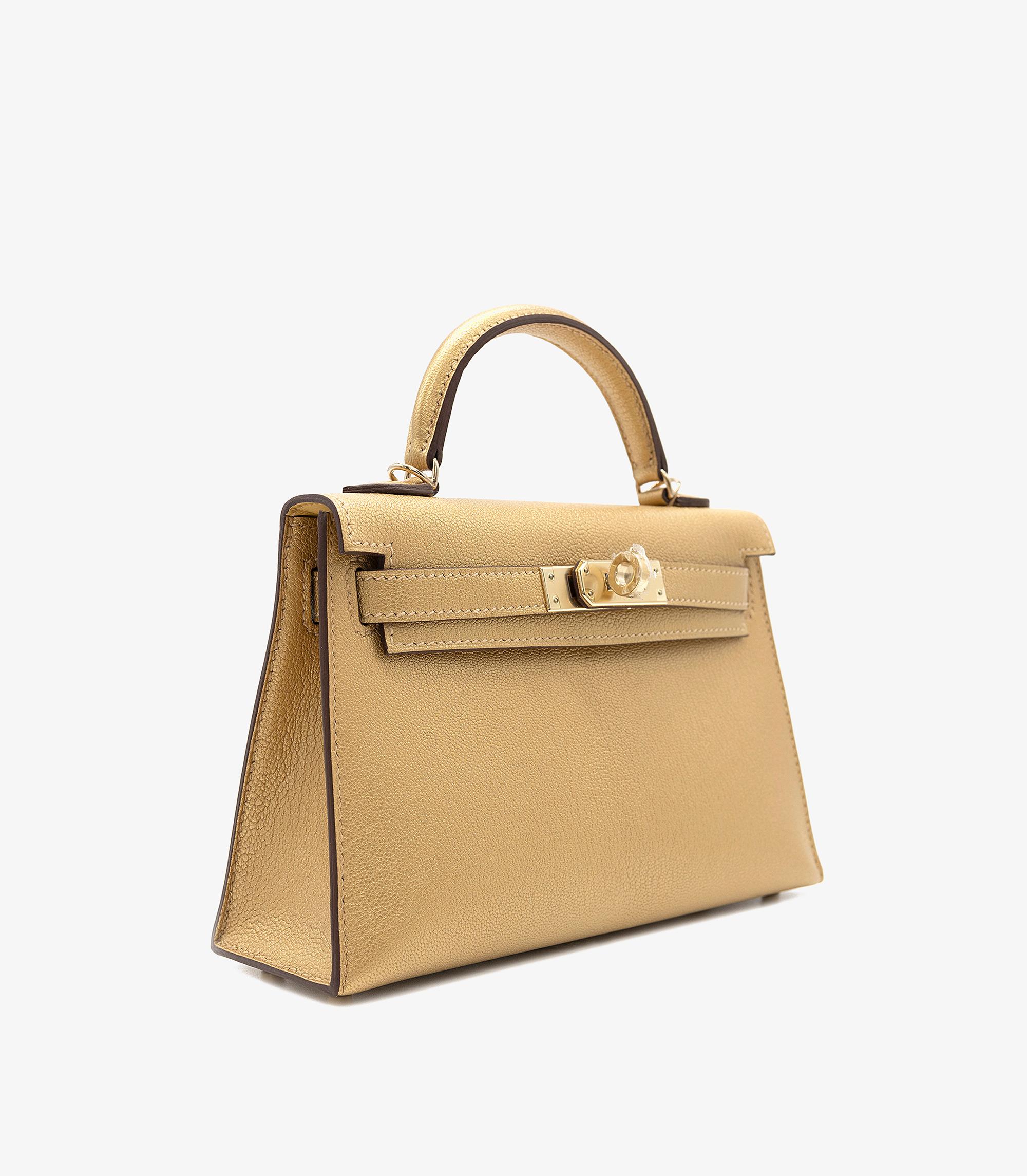 Brown Hermès D'Ore Metallic Gold Chèvre Chamkila Leather Kelly 20cm II Sellier For Sale