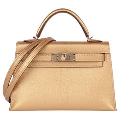 Hermès Doré Métallique Or Chèvre Chamkila Cuir Kelly 20cm II Sellier