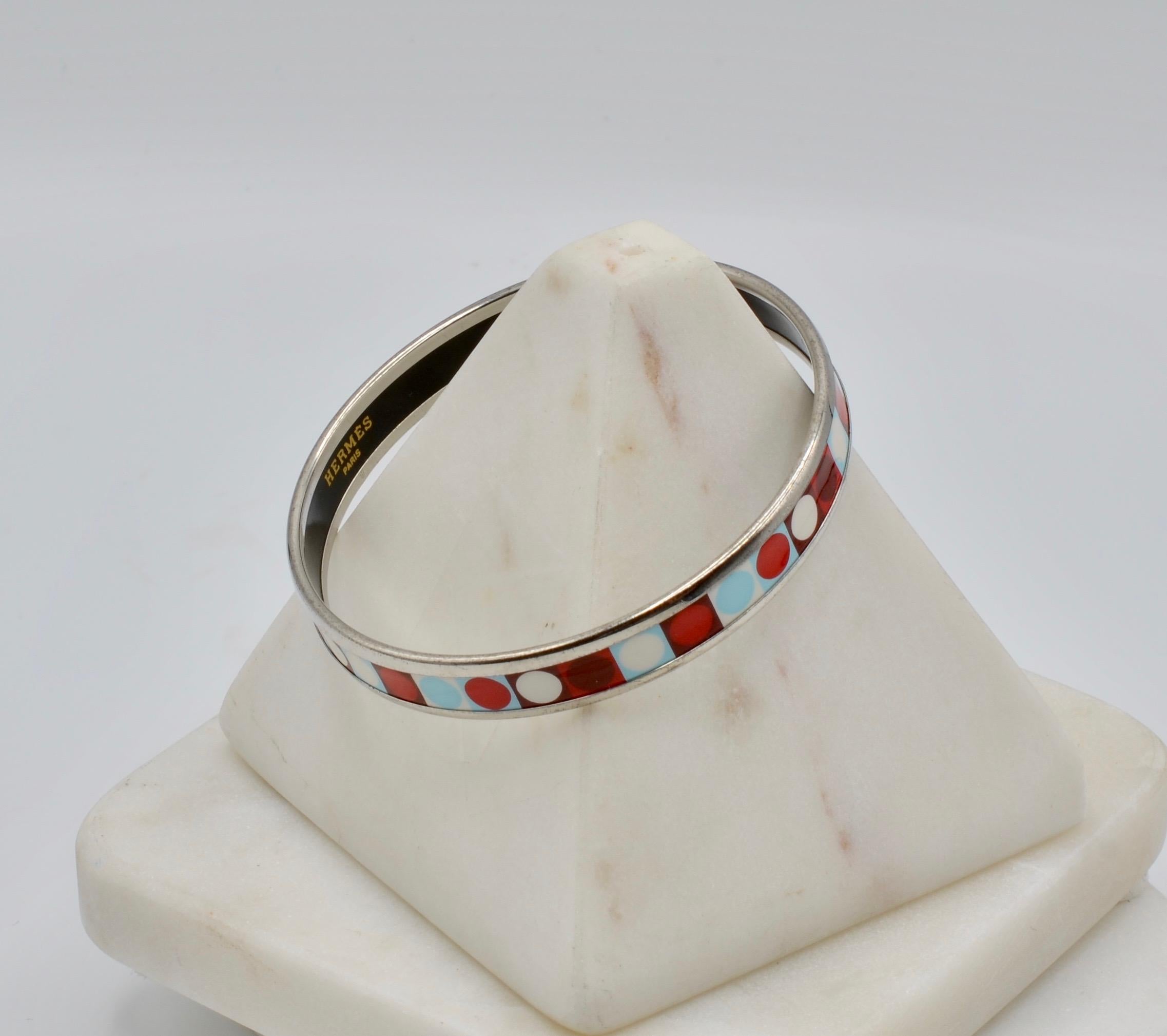 Hermes Dot Enamel and Palladium Narrow Bangle In Excellent Condition In Berkeley, CA