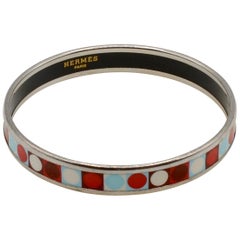 Vintage Hermès Dot Enamel and Palladium Narrow Bangle