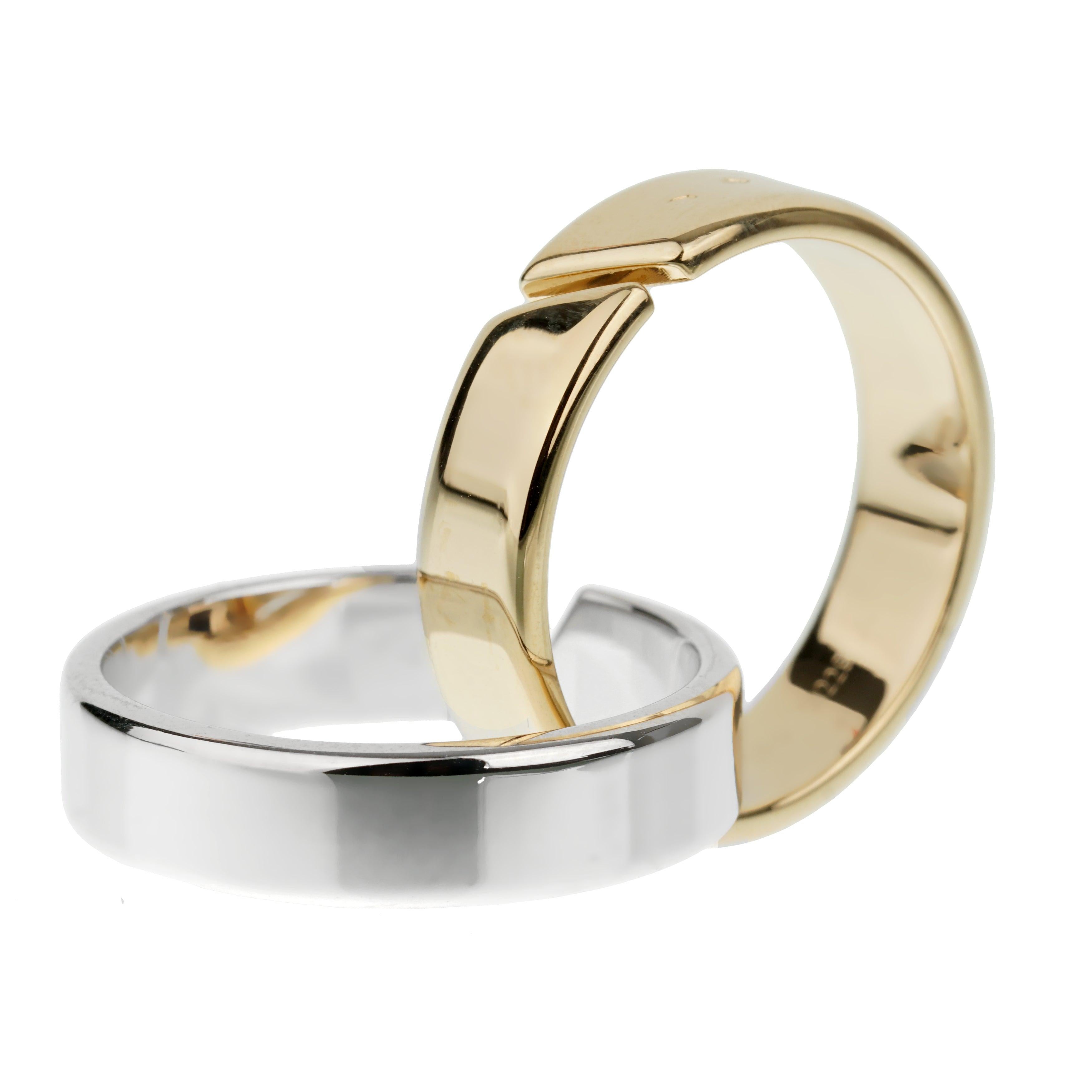 Hermes Double Band 18k Weiß Gelb Cocktail Ring Set Sz 6 für Damen oder Herren im Angebot