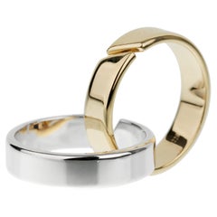 Hermes Double Band 18k White Yellow Cocktail Ring Set Sz 6