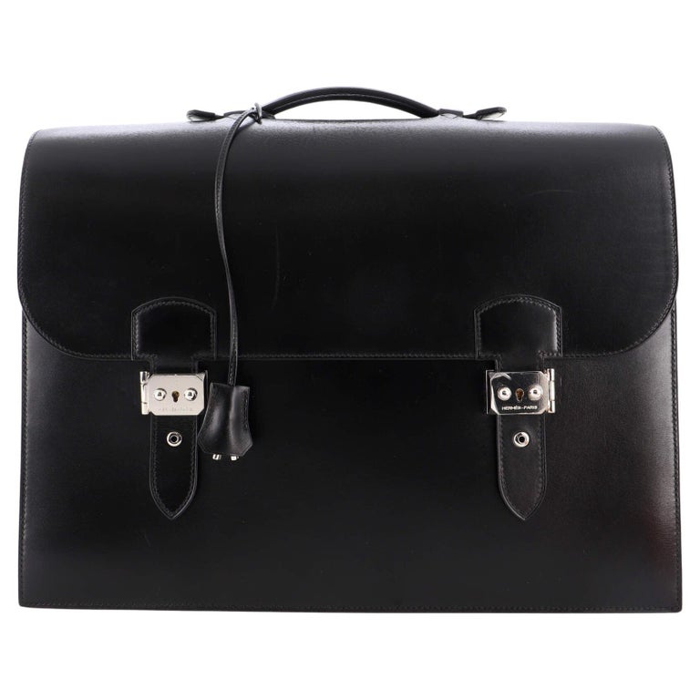 Men's Vintage HERMES Black Leather Sac a Depeches 41 Briefcase