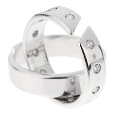 Hermes Double Diamond Band 18k White Gold Cocktail Band Ring