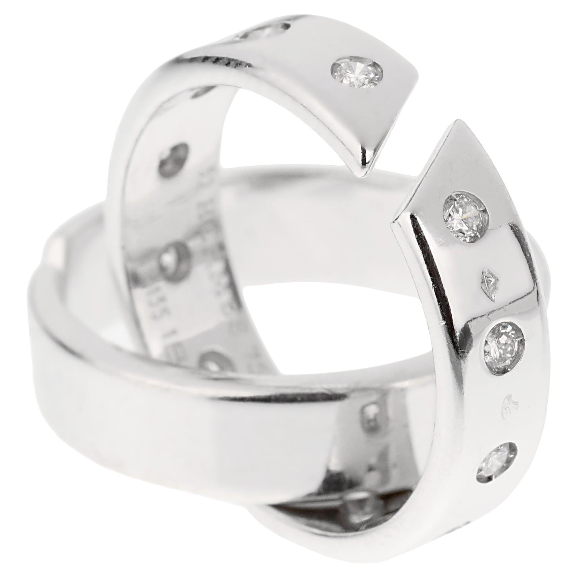 Hermes Double Diamond Band 18k White Gold Cocktail Band Ring