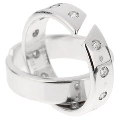 Hermes Double Diamond Band 18k White Gold Cocktail Band Ring