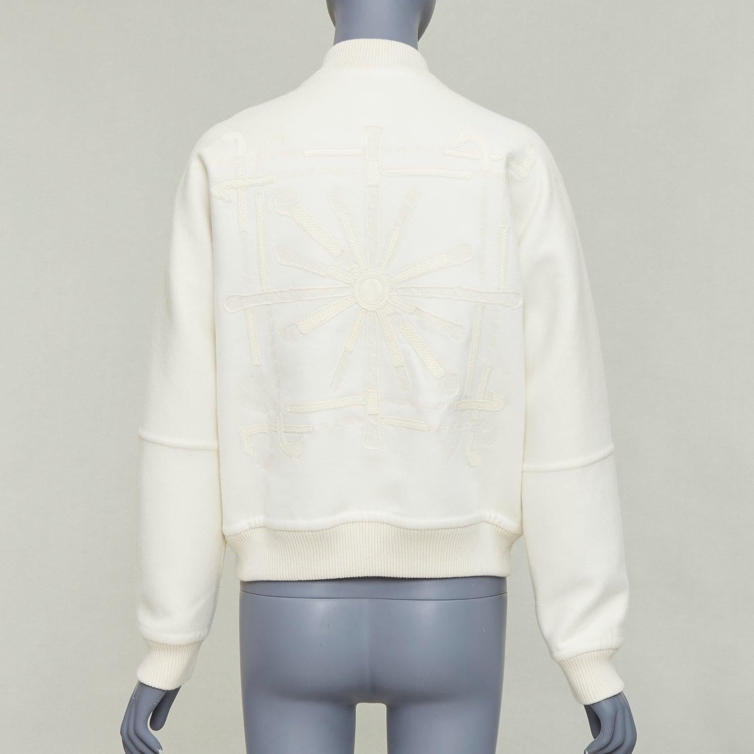 HERMES double faced 100% cashmere leather applique back bomber jacket FR38 M
Reference: KYCG/A00189
Brand: Hermes
Material: Cashmere, Leather
Color: Cream
Pattern: Solid
Closure: Zip
Extra Details: Bomber jacket in light double-sided 100% cashmere