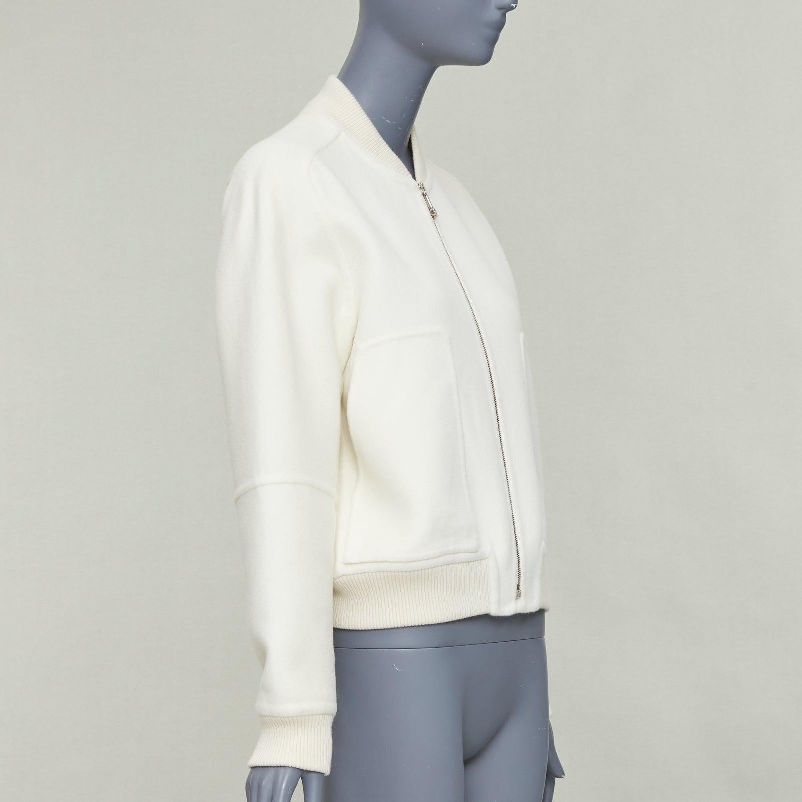 HERMES double faced 100% cashmere leather applique back bomber jacket FR38 M In Excellent Condition For Sale In Hong Kong, NT