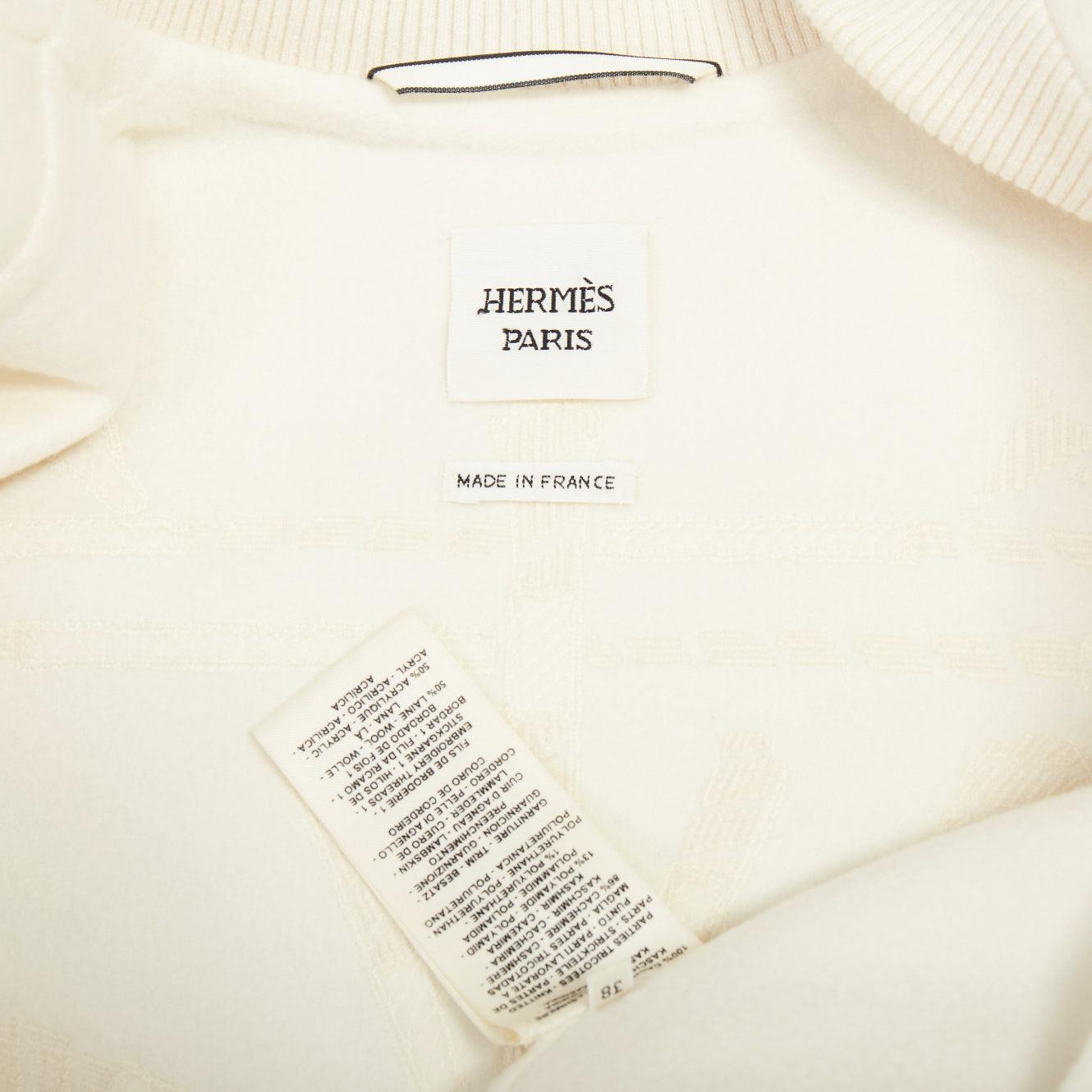 HERMES double faced 100% cashmere leather applique back bomber jacket FR38 M For Sale 4