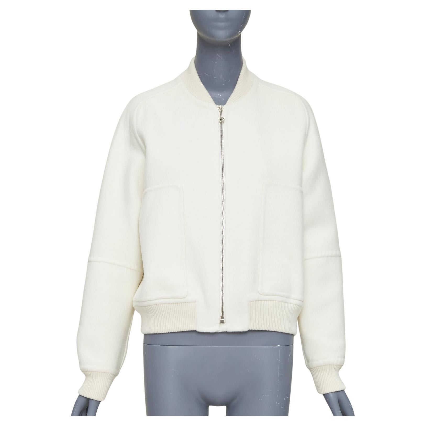 HERMES double faced 100% cashmere leather applique back bomber jacket FR38 M For Sale
