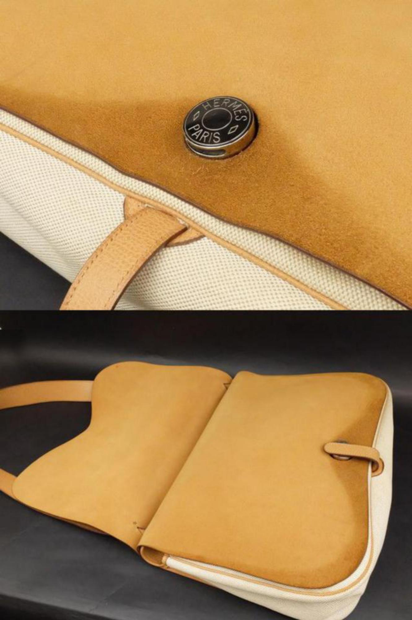 Orange Hermès Double Flap Colorado Gm 224735 Beige X Brown Leather Cross Body Bag For Sale