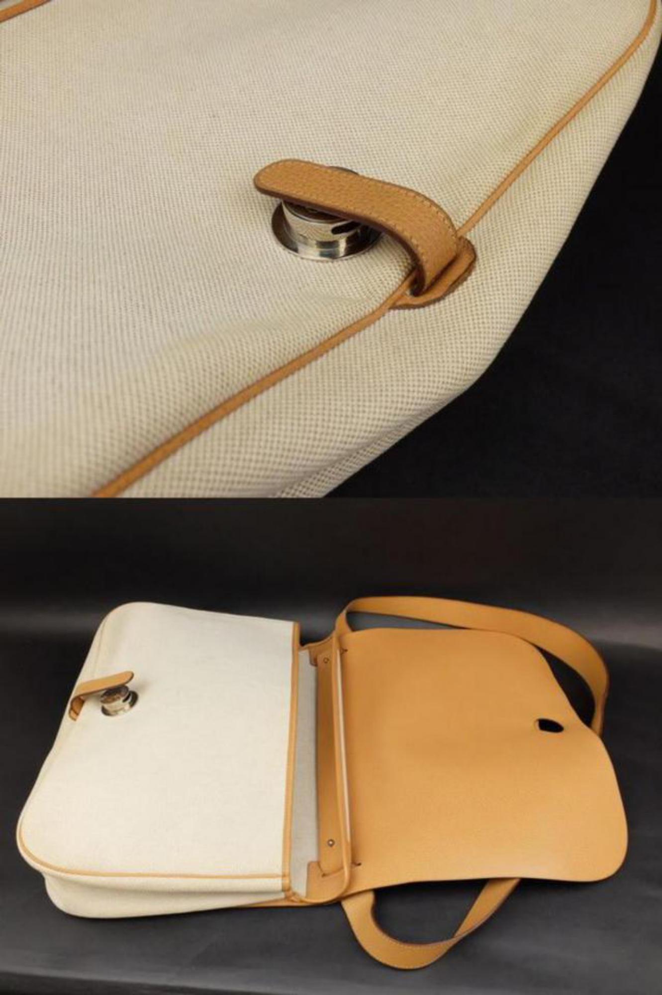 Hermès Double Flap Colorado Gm 224735 Beige X Brown Leather Cross Body Bag In Good Condition For Sale In Forest Hills, NY