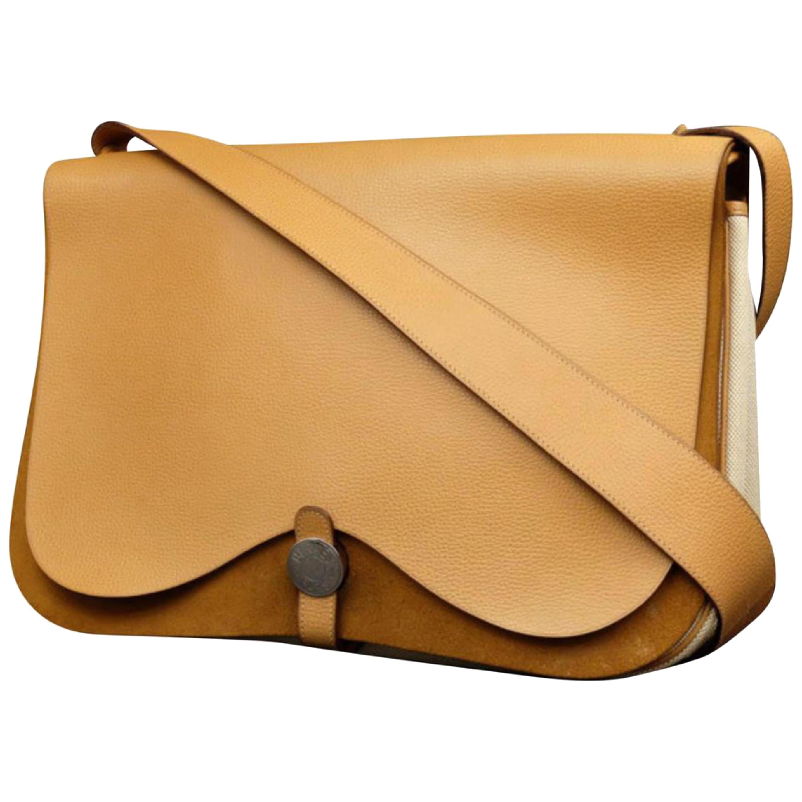 Hermès Double Flap Colorado Gm 224735 Beige X Brown Leather Cross Body Bag For Sale