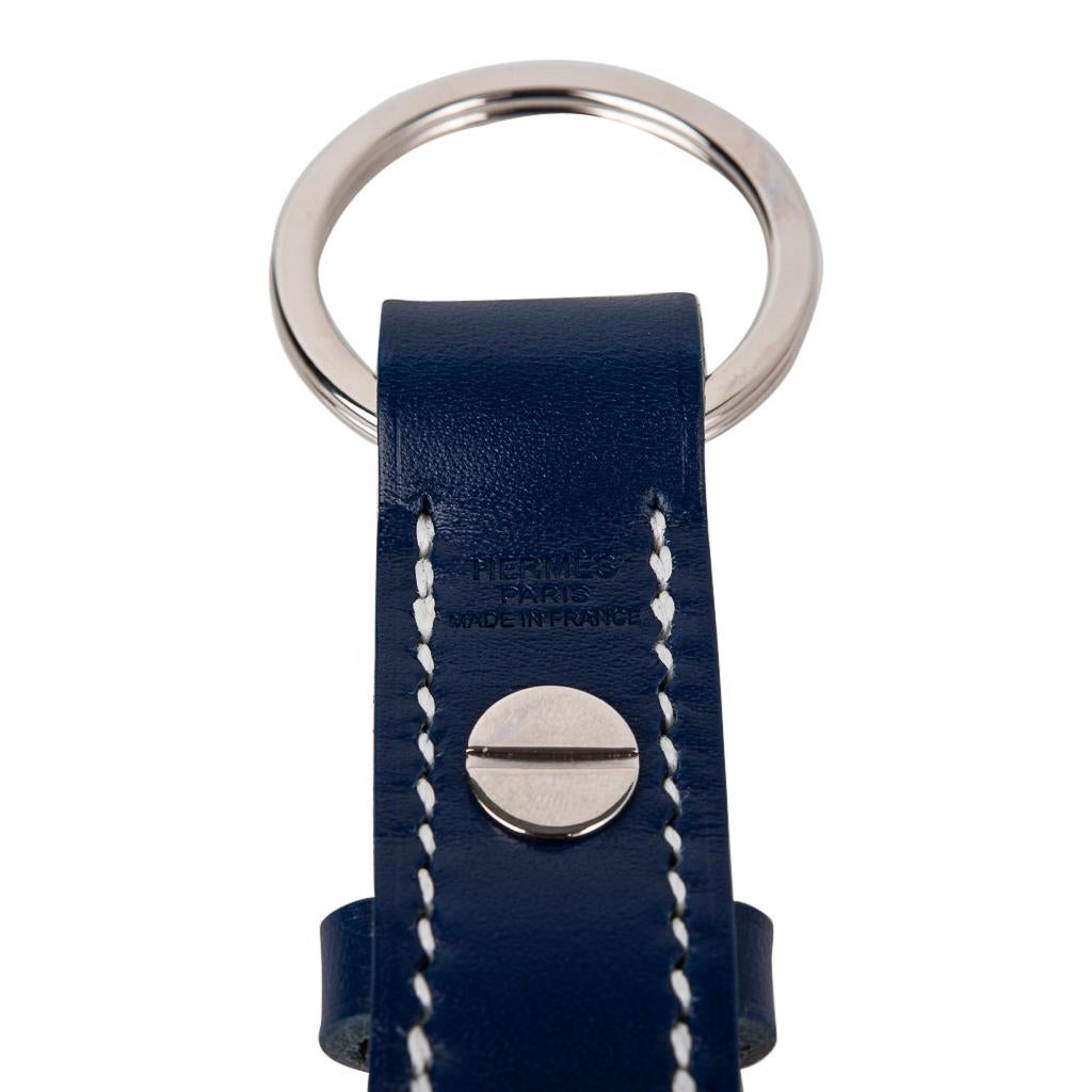 Hermes Double Jeu Voiturier Valet Key Ring Blue Sapphire Palladium New / Box 1