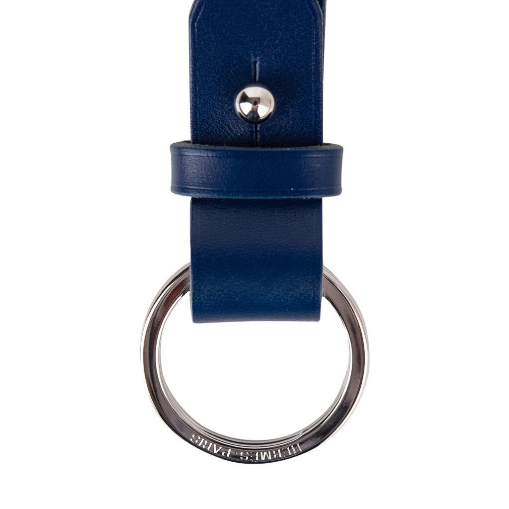 Hermes Double Jeu Voiturier Valet Key Ring Blue Sapphire Palladium New / Box 2