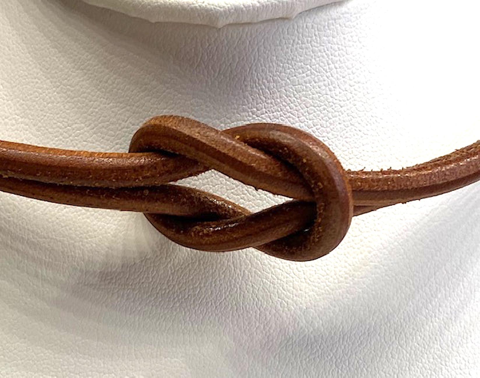 Hermes Double Leather Square Knot Necklace In Good Condition In New York, NY
