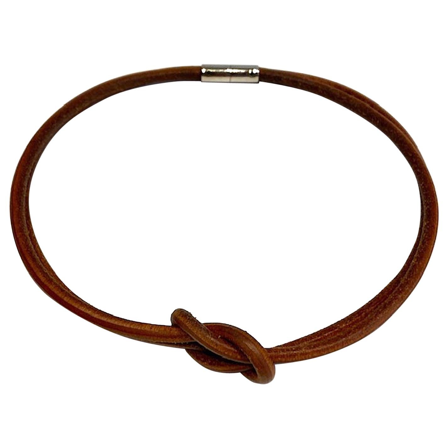 Hermes Double Leather Square Knot Necklace