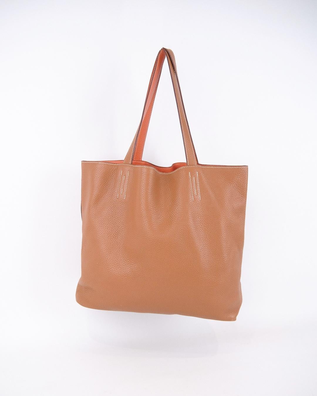 20ième siècle Fourre-tout Double Sens 36 en cuir Taurillon Clémence - Or et orange en vente