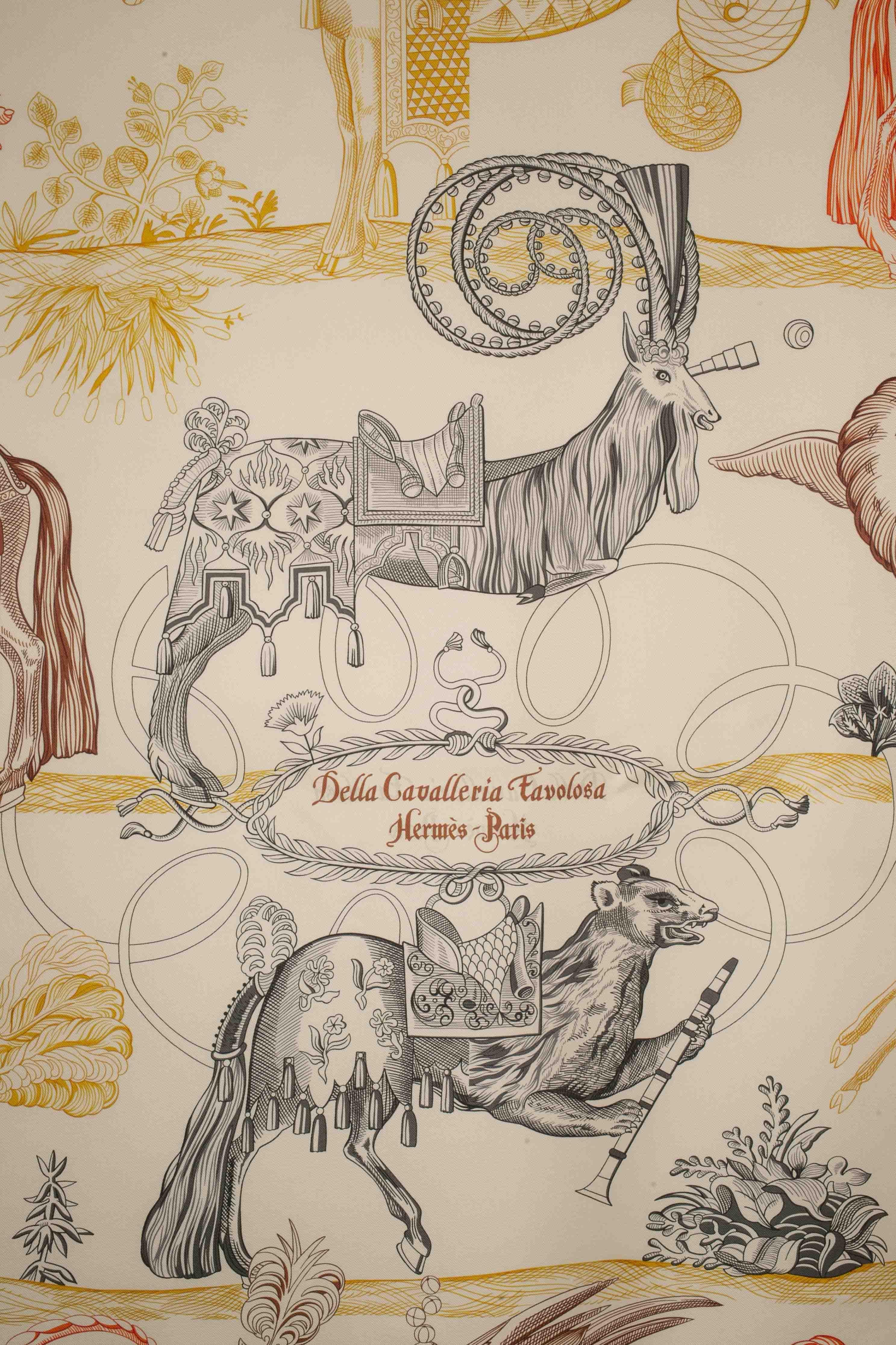 Beige Hermès double-sided foulard 'Della Cavalleria Favolosa'