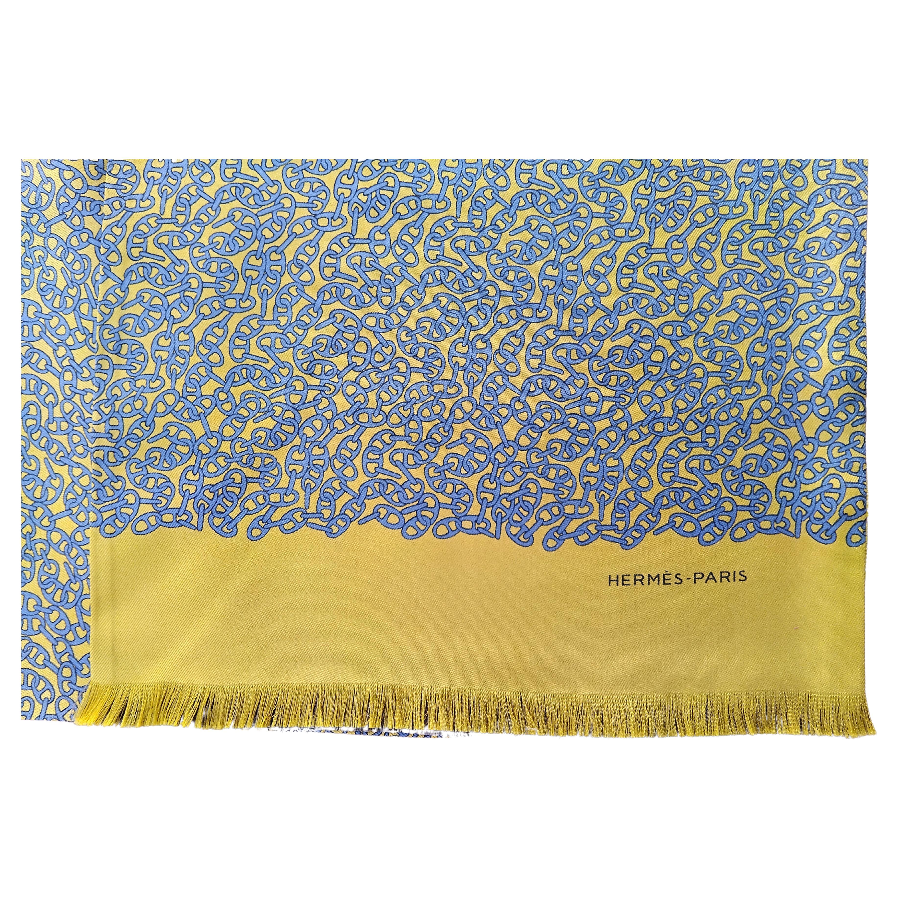 Gray Hermès Double Sided Long Silk Scarf Chaine d'Ancre For Sale