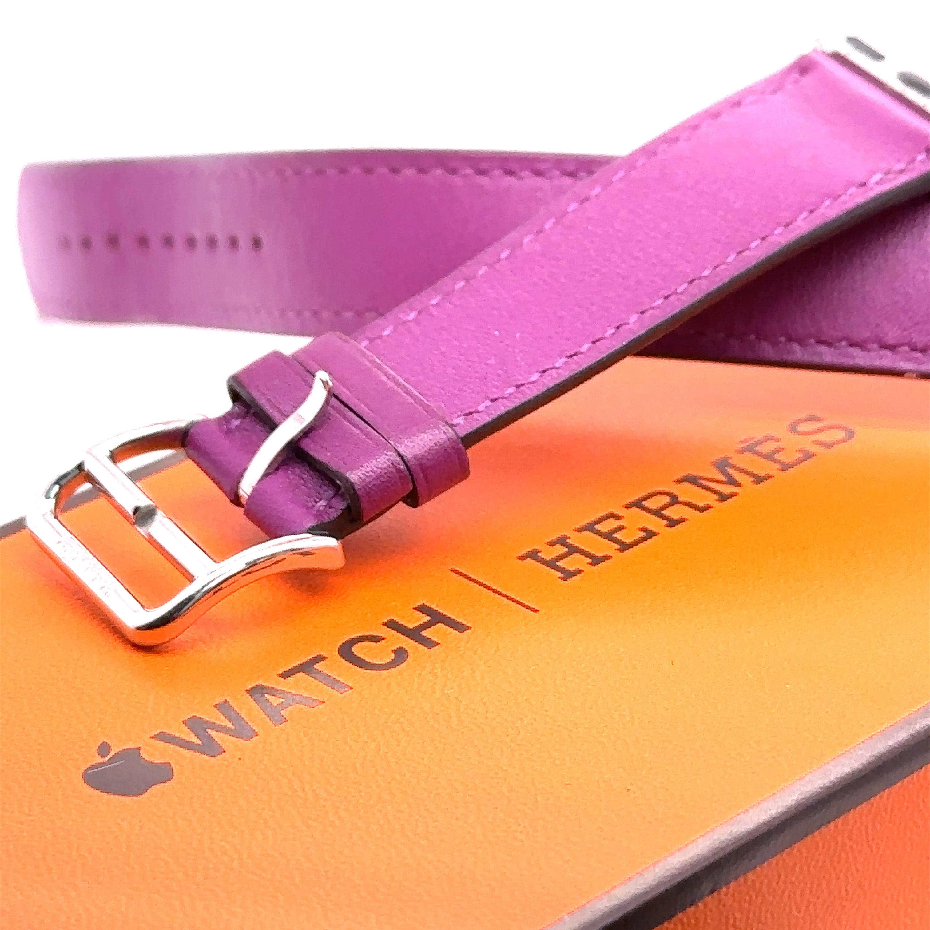 A Hermès Double Tour 41mm Attelage Apple Watch Band. Wrist size from 130mm to 155mm.

Note - You can match this band with any stainless steel Apple Watch case (Series 9 or previous versions). The 41 mm band works with the 38 mm, 40 mm or 41 mm