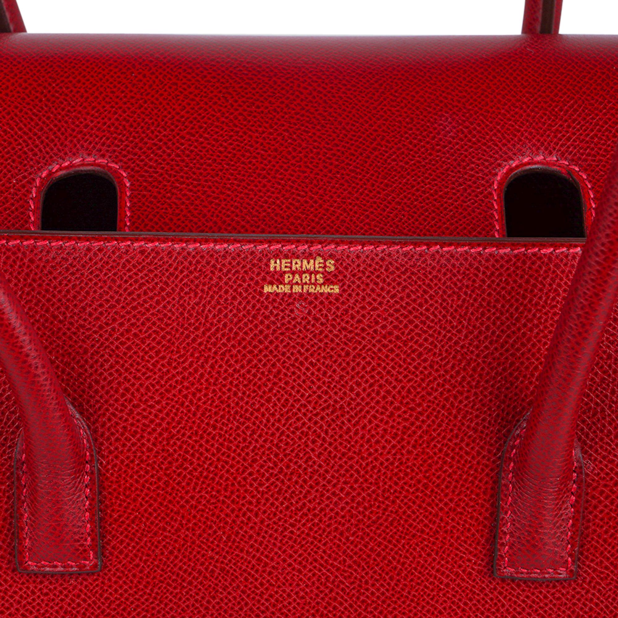 Hermes Drag Bag 32 Vintage Rouge Vif Red Gold Hardware Rare For Sale 3