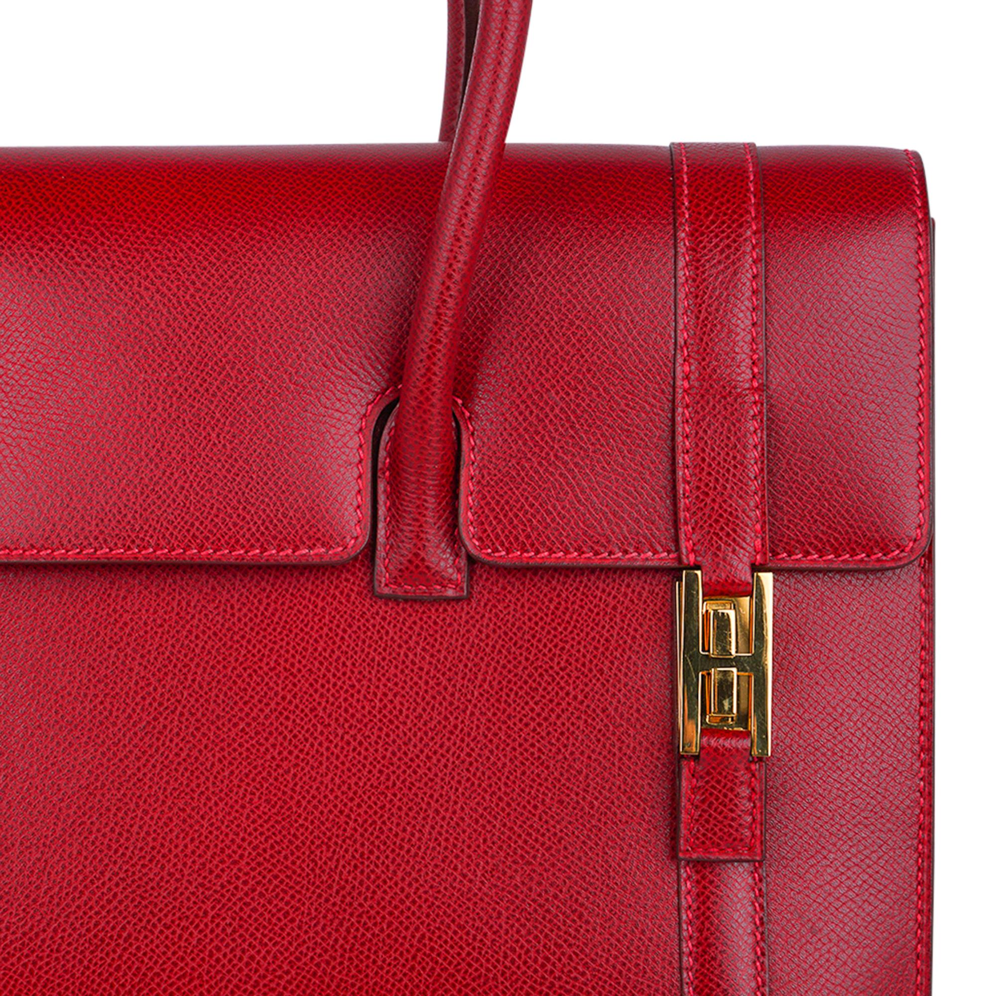 Hermes Drag Bag 32 Vintage Rouge Vif Rote Gold Hardware Selten im Angebot 2