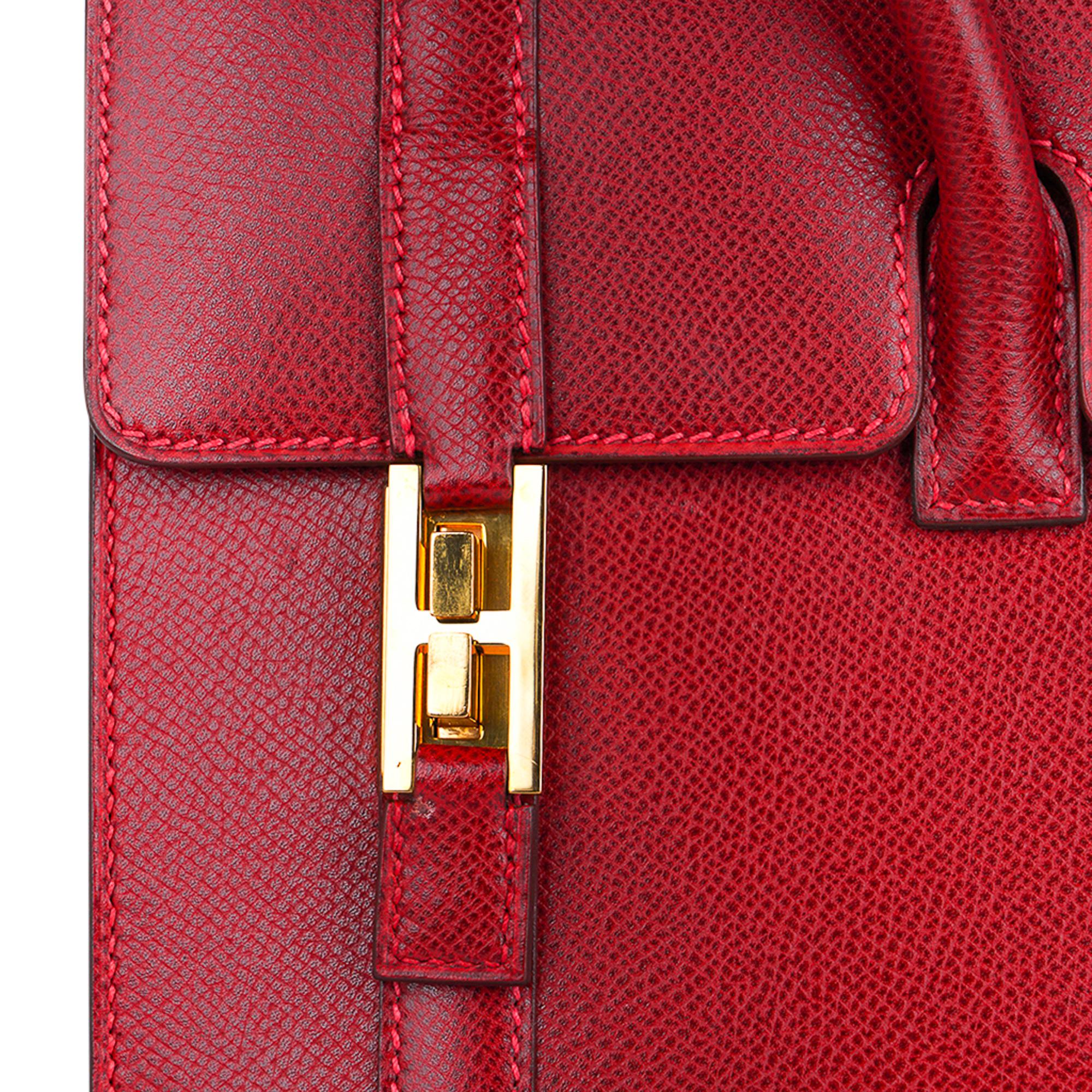Hermes Drag Bag 32 Vintage Rouge Vif Rote Gold Hardware Selten im Angebot 3