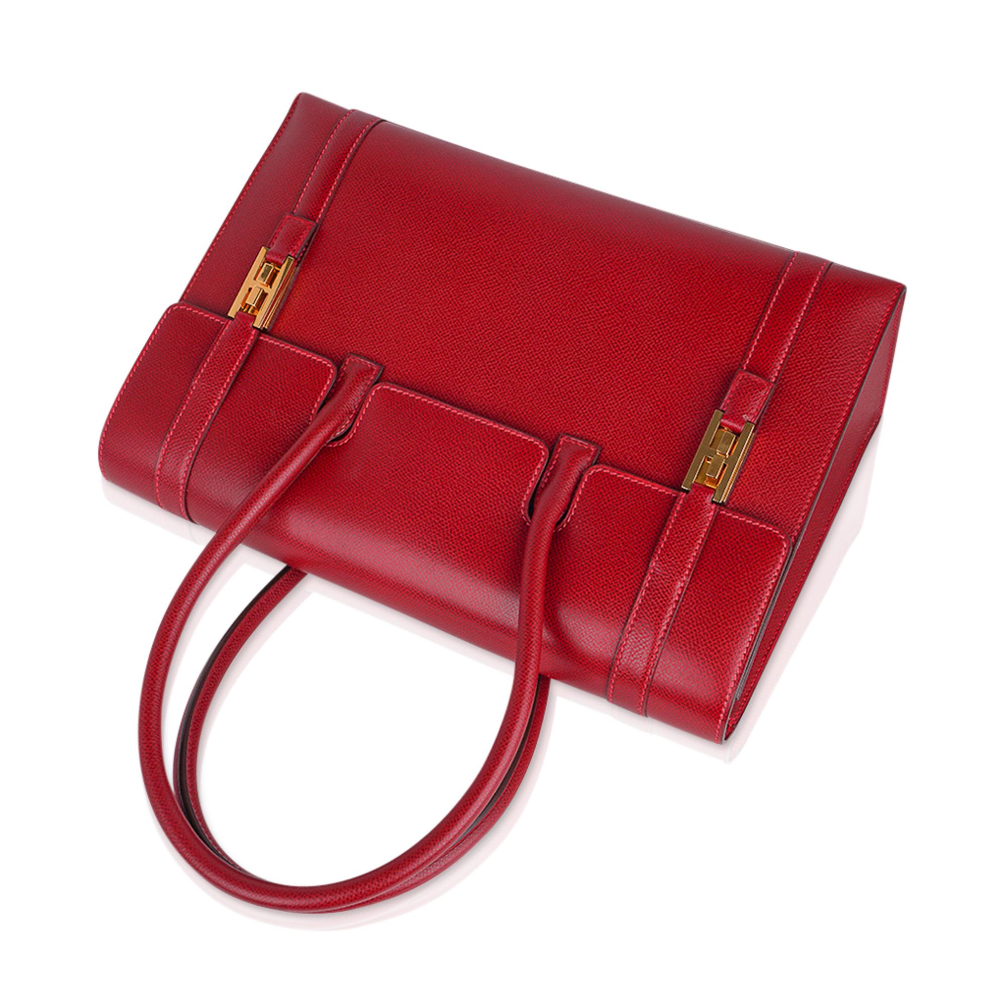 Hermes Drag Bag 32 Vintage Rouge Vif Rote Gold Hardware Selten im Angebot 4