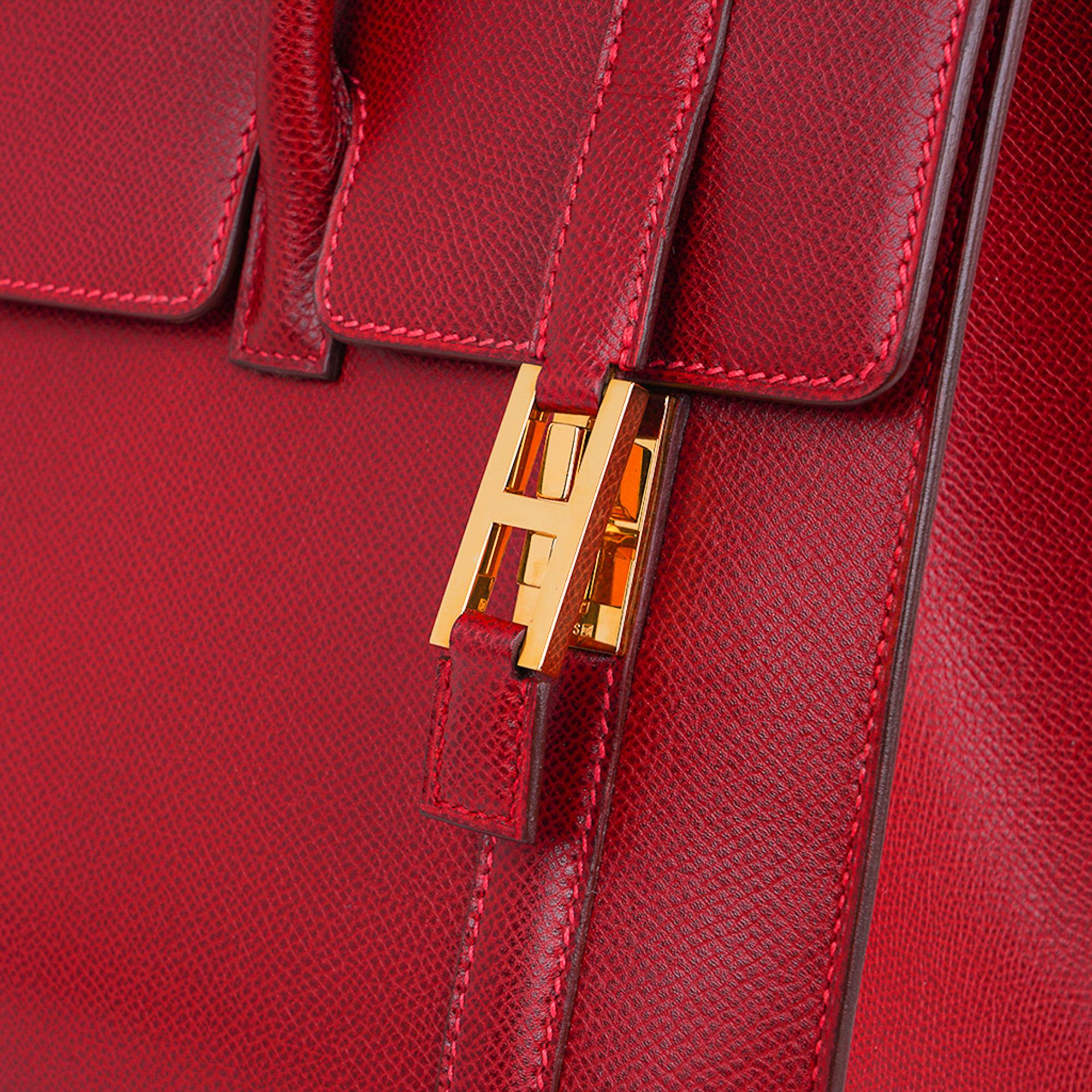 Hermes Drag Bag 32 Vintage Rouge Vif Rote Gold Hardware Selten im Zustand „Gut“ im Angebot in Miami, FL