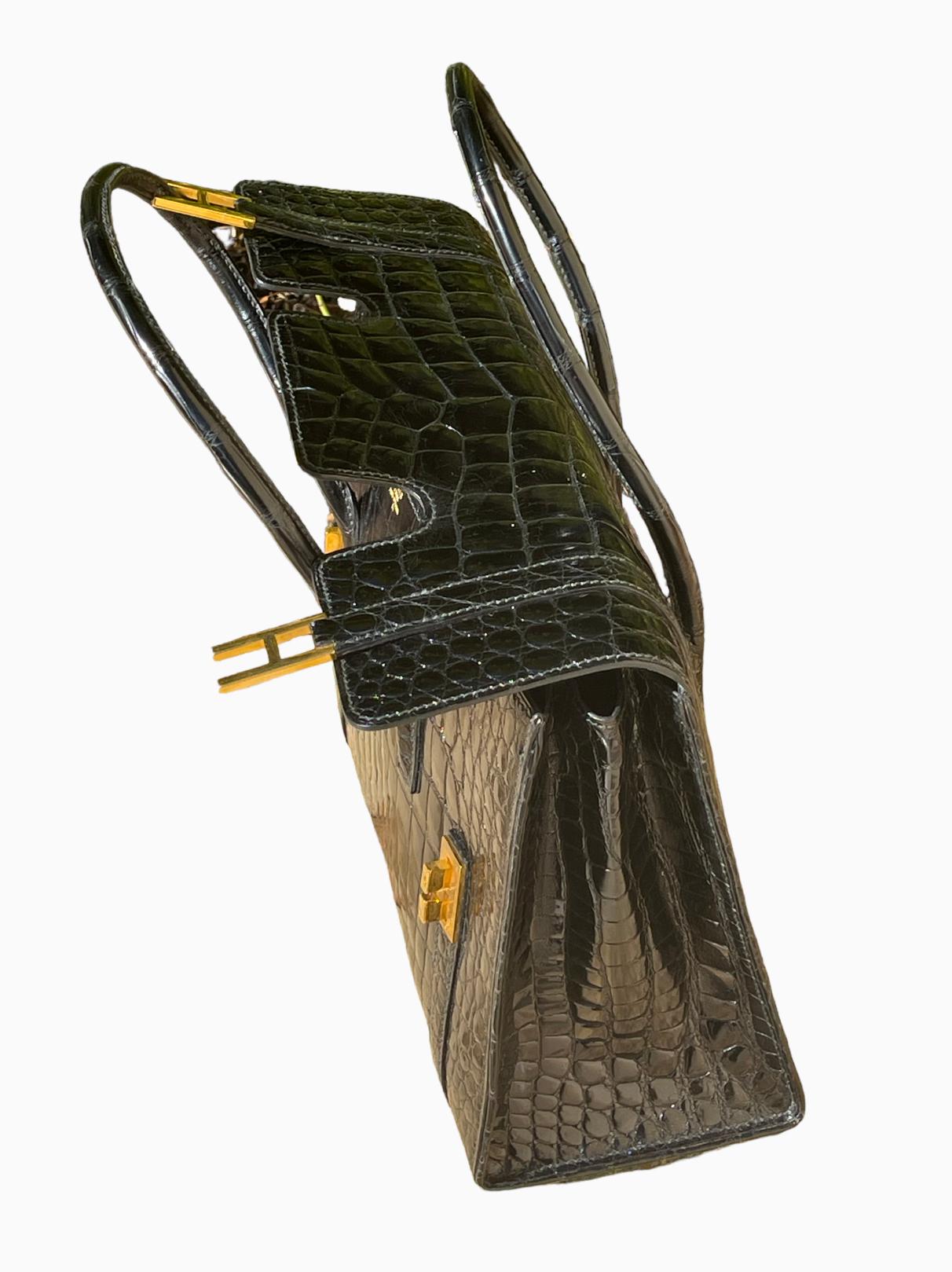 Hermès - Drag Handbag In Black Crocodile For Sale 6