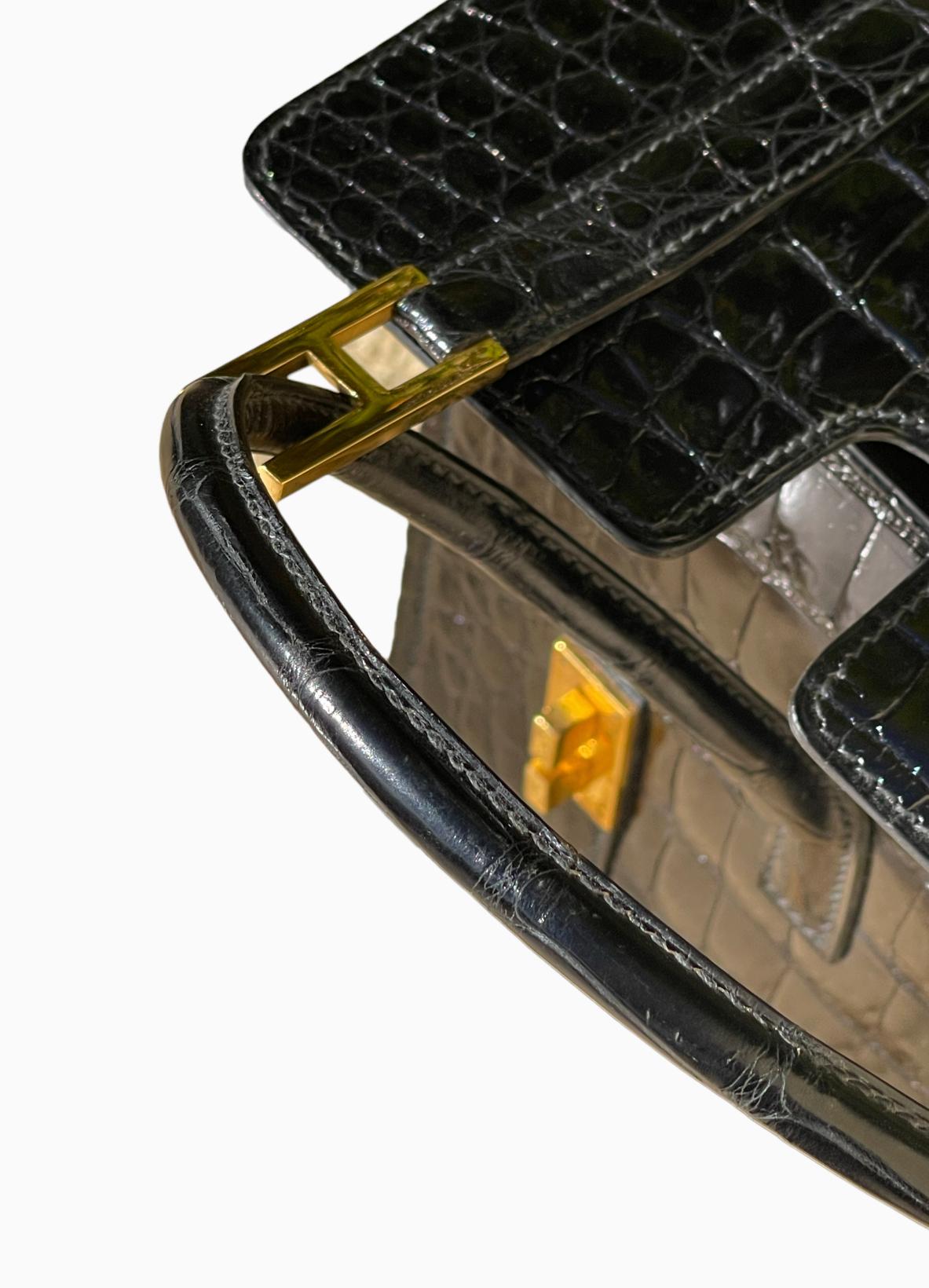 Hermès - Drag Handbag In Black Crocodile For Sale 7