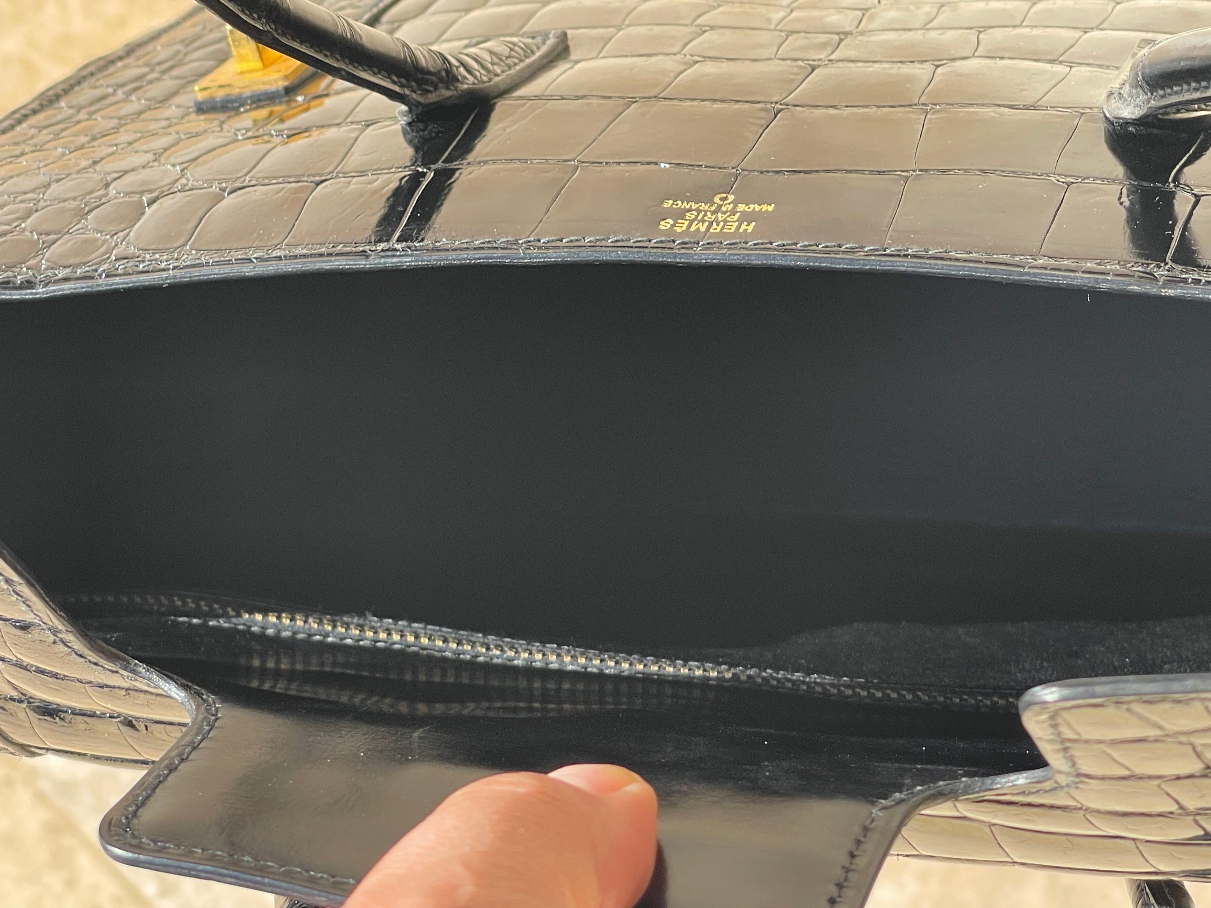 Hermès - Drag Handbag In Black Crocodile For Sale 9