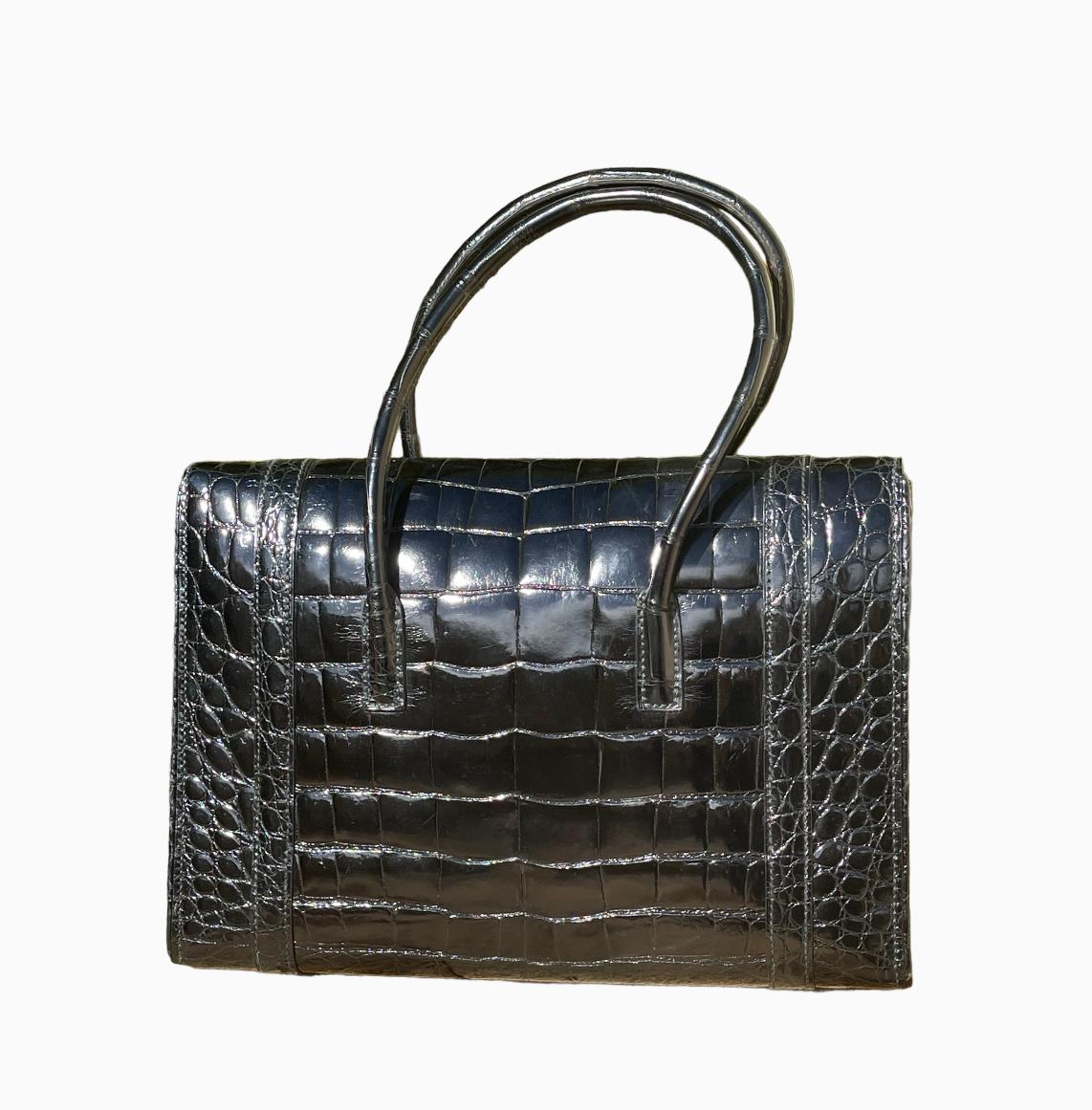 Hermès - Drag Handbag In Black Crocodile For Sale 11
