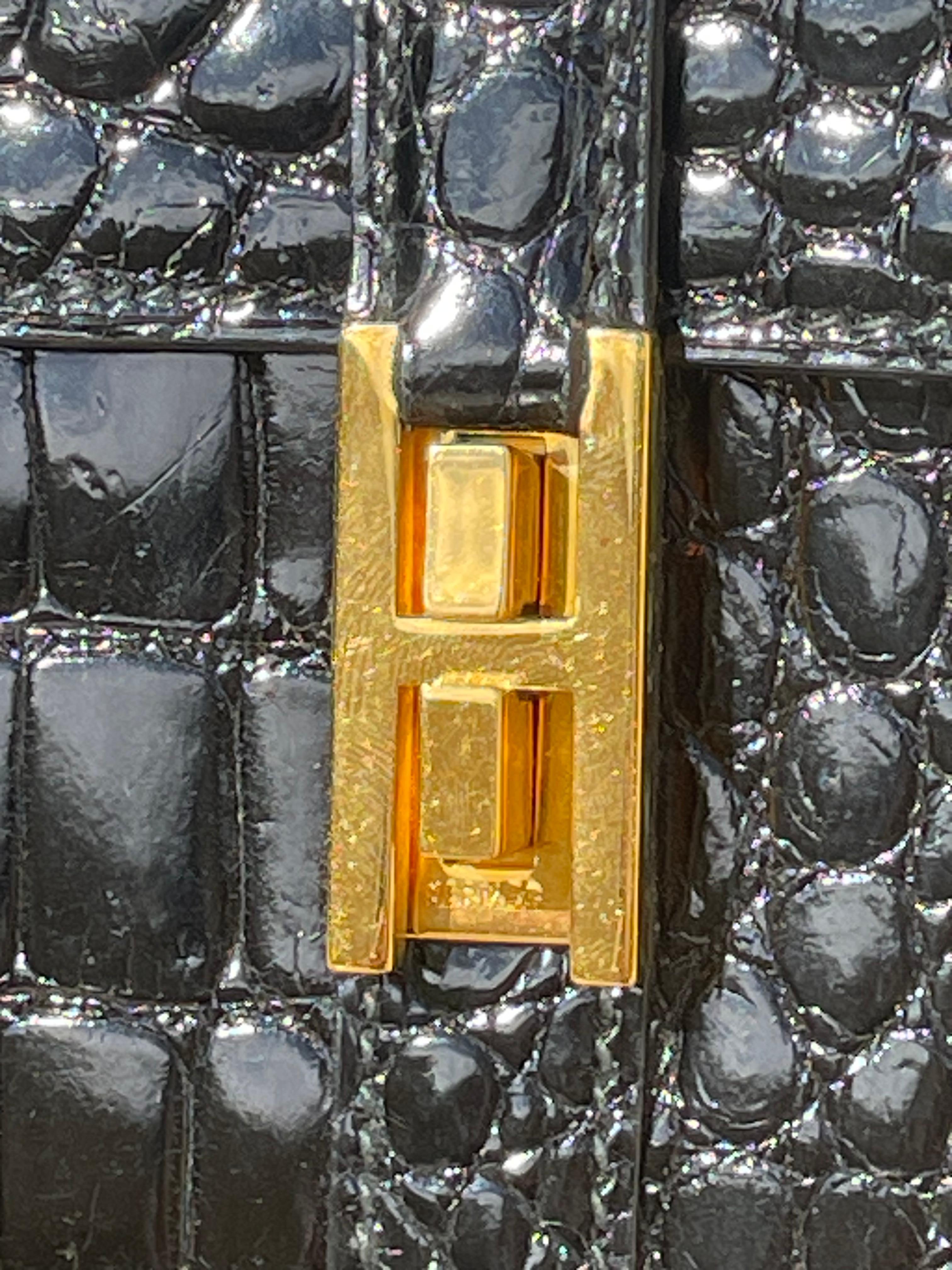 French Hermès - Drag Handbag In Black Crocodile For Sale