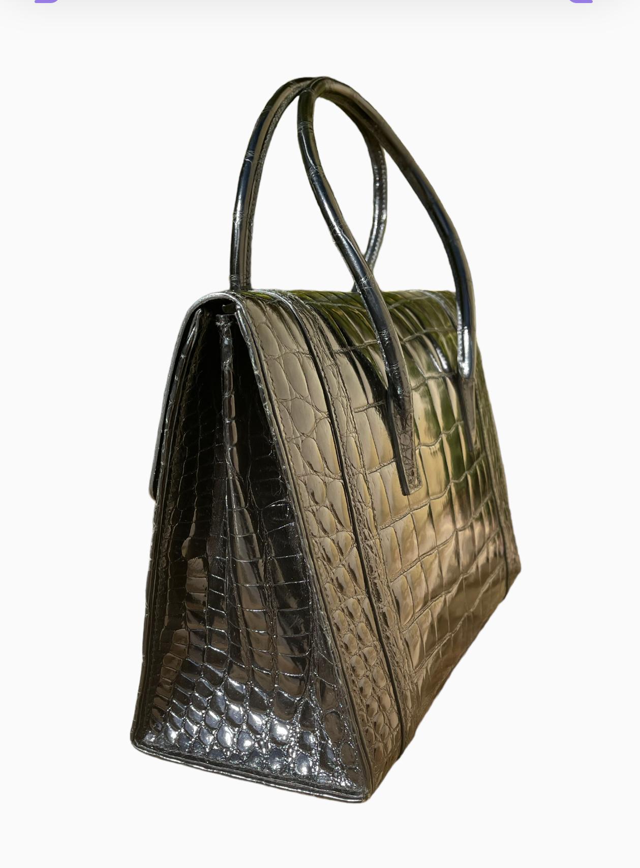 Hermès - Drag Handbag In Black Crocodile For Sale 3