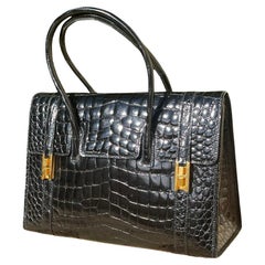 Vintage Hermès - Drag Handbag In Black Crocodile