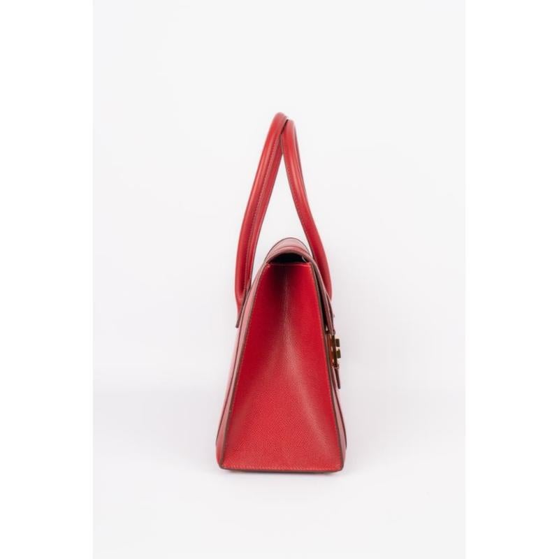 Women's Hermès Drag Red Courchevel Leather Handbag, 2003 For Sale