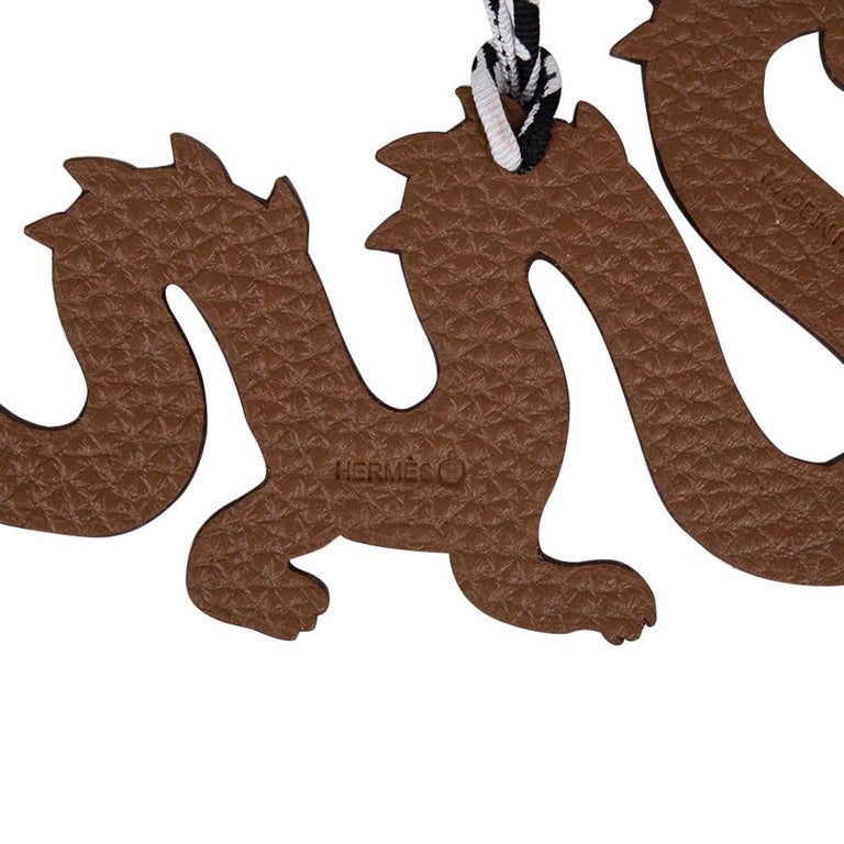 Hermes Dragon Bag Charm Limited Edition BiColor Black Grain d'H
