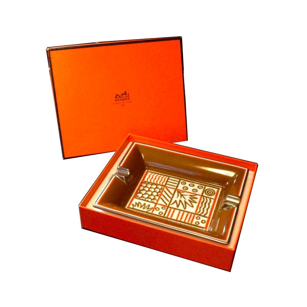 Hermès Dream on River Brown Fall Leaves Porcelain Ashtray For Sale