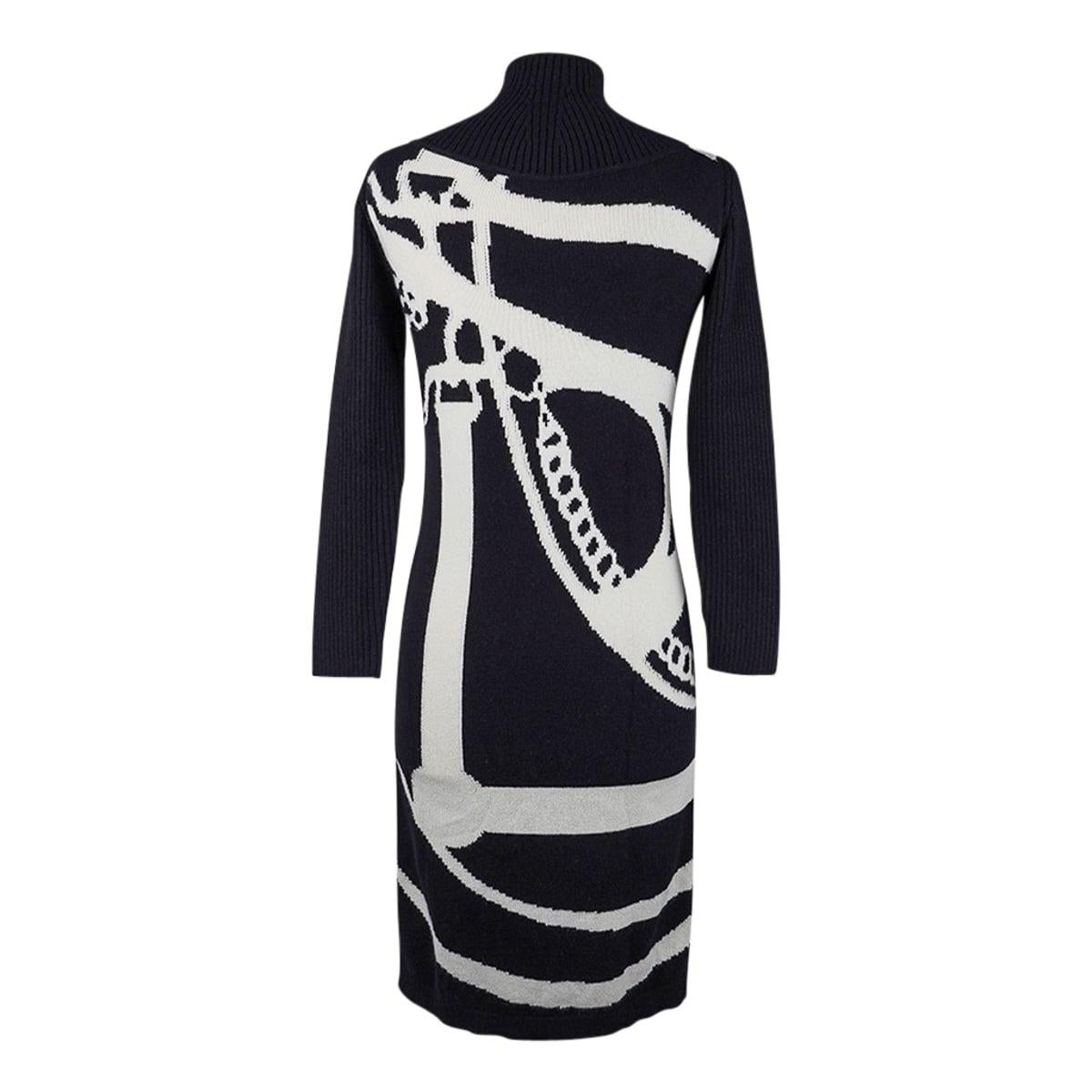 Women's Hermes Dress Promenade du Matin Intarsia Black / White Cashmere 36 / 4 For Sale