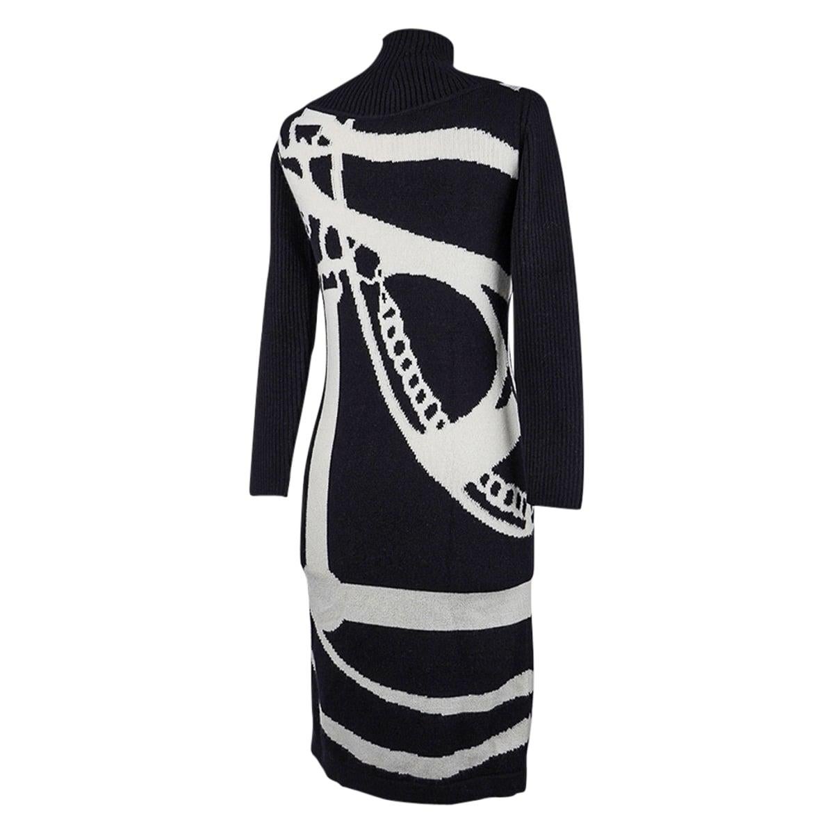 Hermes Dress Promenade du Matin Intarsia Black / White Cashmere 36 / 4 For Sale 1