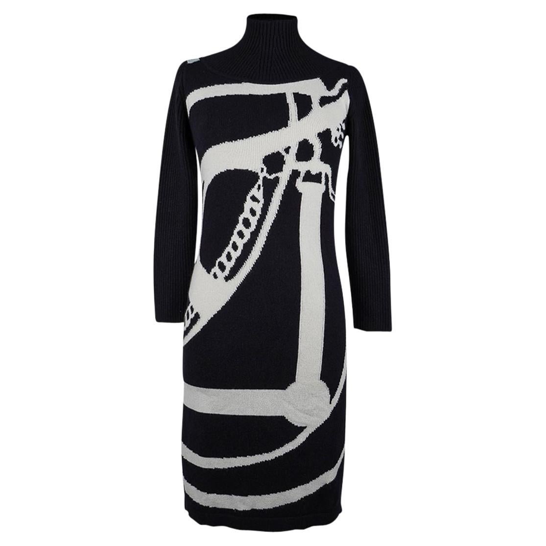 Hermes Dress Promenade du Matin Intarsia Black / White Cashmere 36 / 4 For Sale