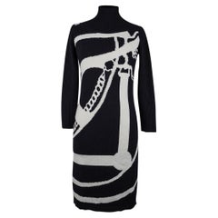 Hermes Dress Promenade du Matin Intarsia Black / White Cashmere 36 / 4