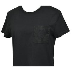 HERMES Dress T-Shirt Top Black Mosaique Embroidery Pocket Short Sleeve Crew Sz36